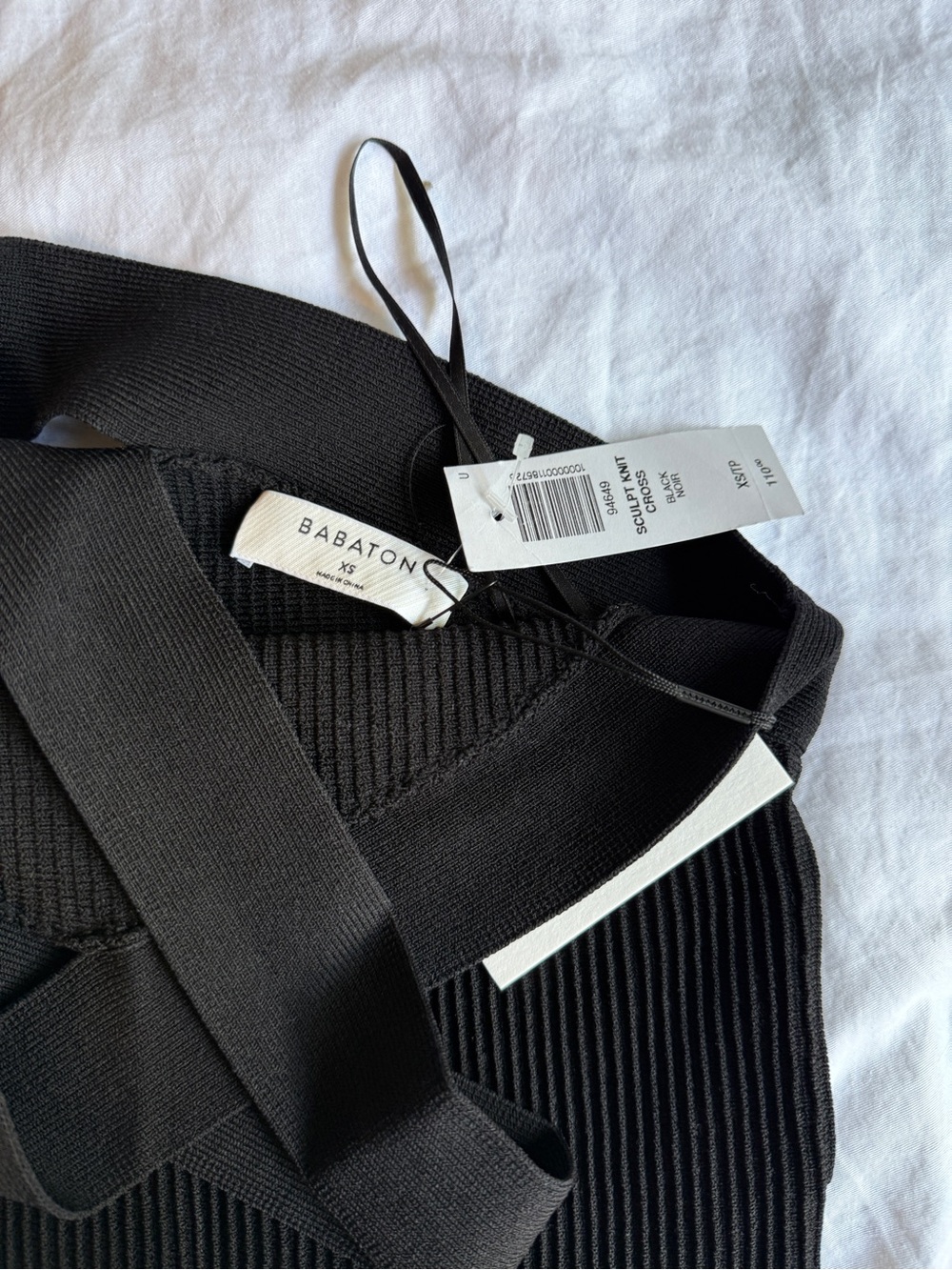 Babaton Black Ribbed Knit Mini Dress
